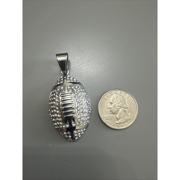 Football Pendant Chain Stainless Steel Super Bowl Gift Men’s Cubic Zirconia Iced - Picture 2 of 7